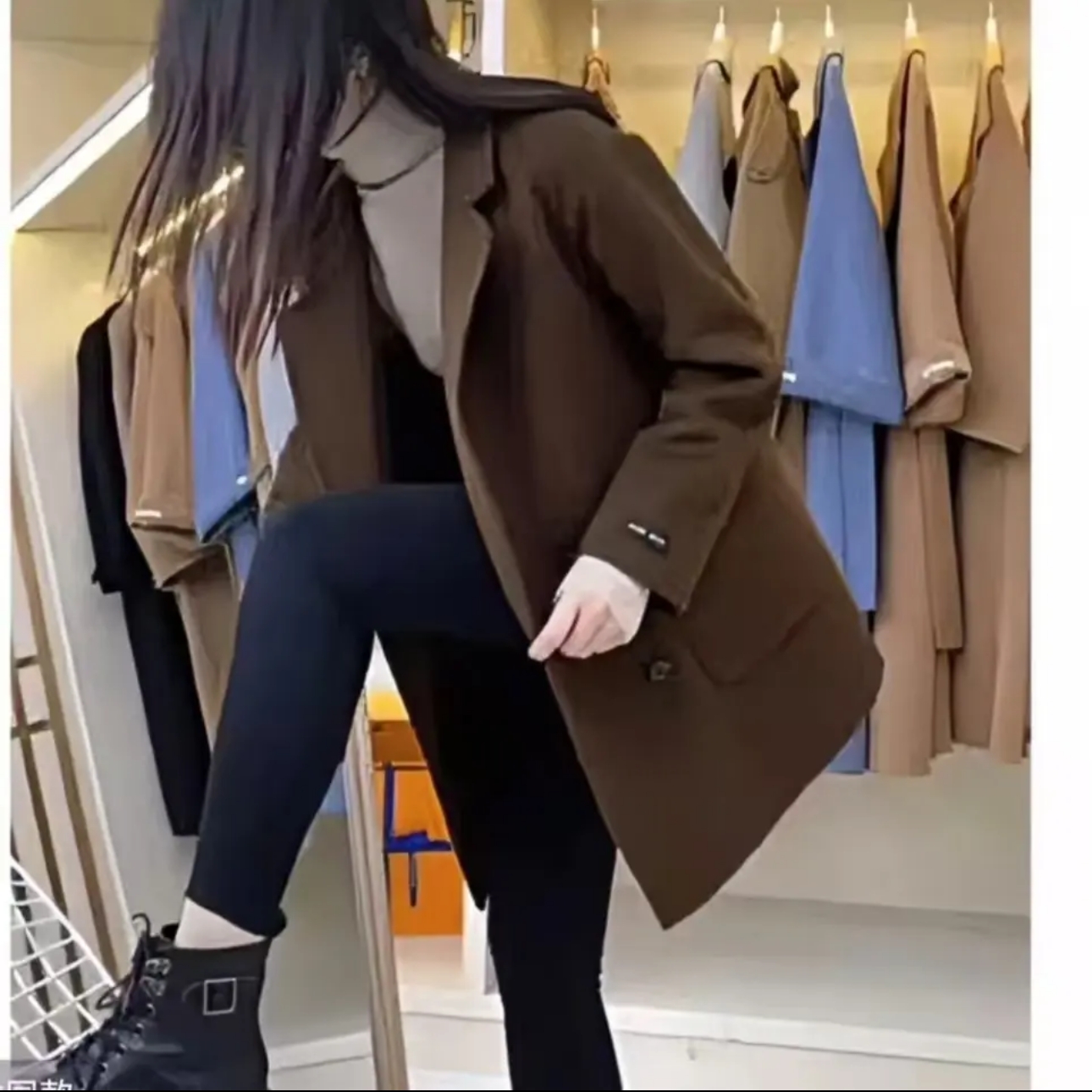 2090#秋冬女中长款双面毛呢外套显瘦百搭高级感时尚休闲风