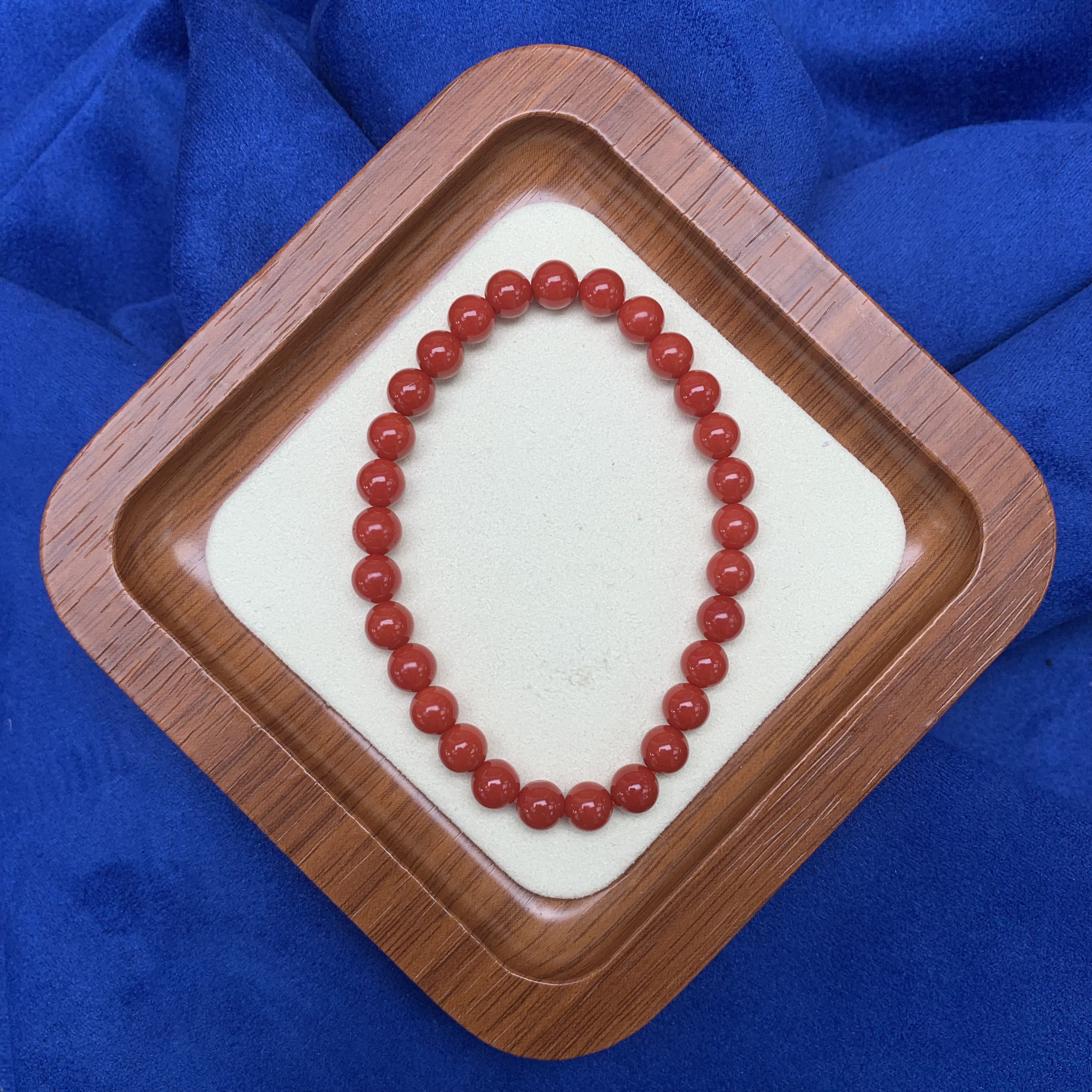 法国科西卡天然红珊瑚手串6mm+基地发货一物一证FJXXQ1209-1