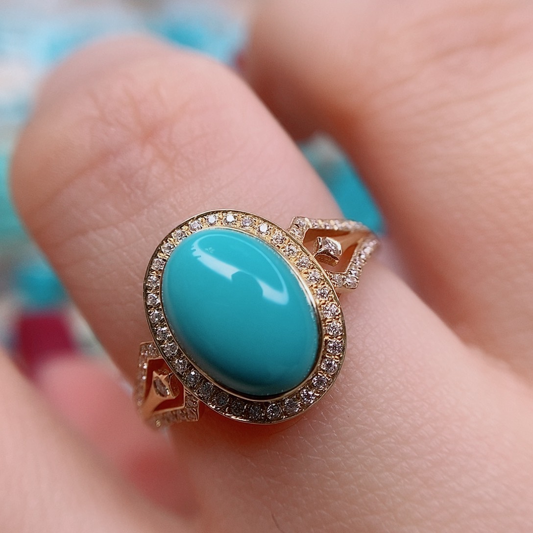 绿松石戒指18K金镶嵌