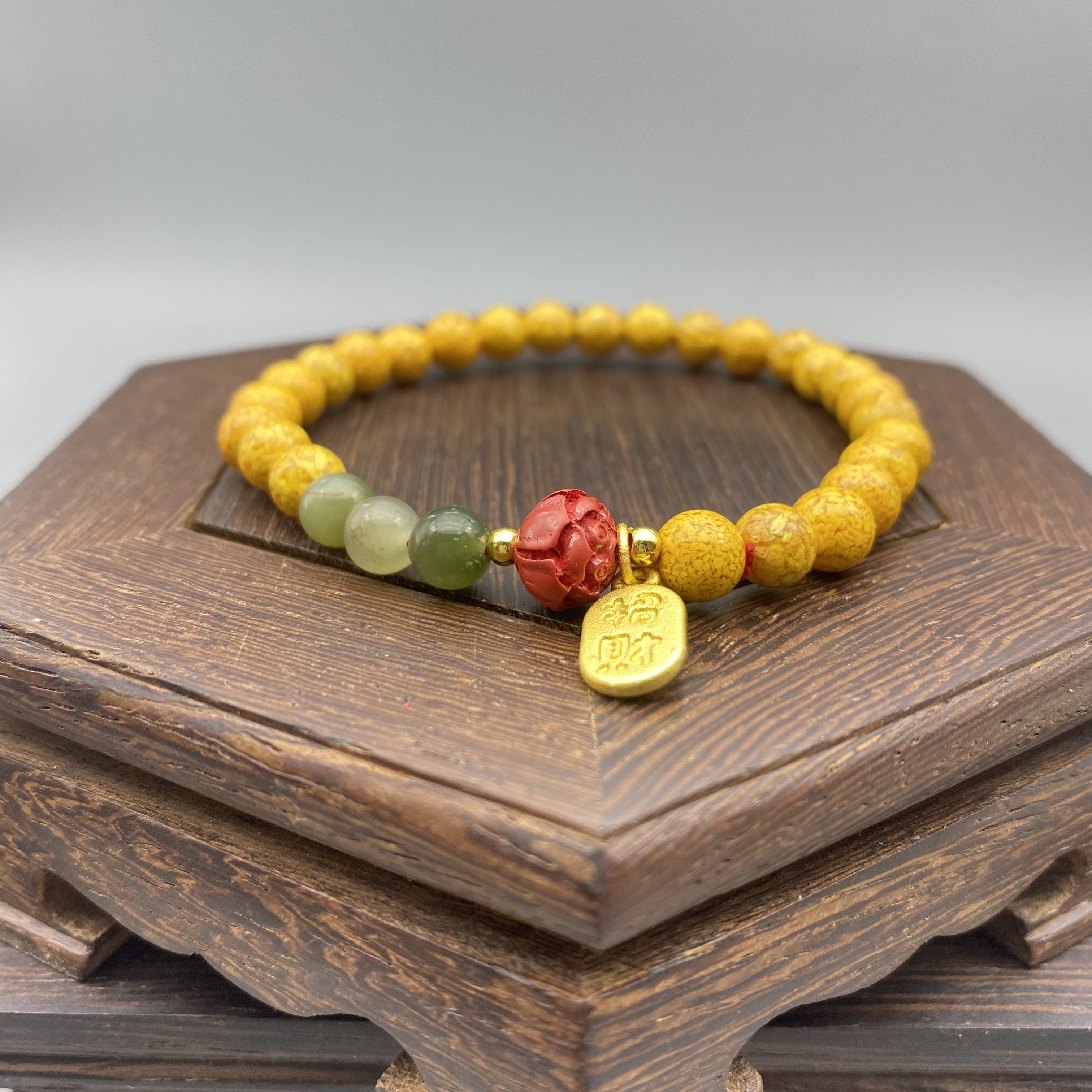 非金属树脂手链 X227-6mm经典款黄色搭配莲花纳福手串