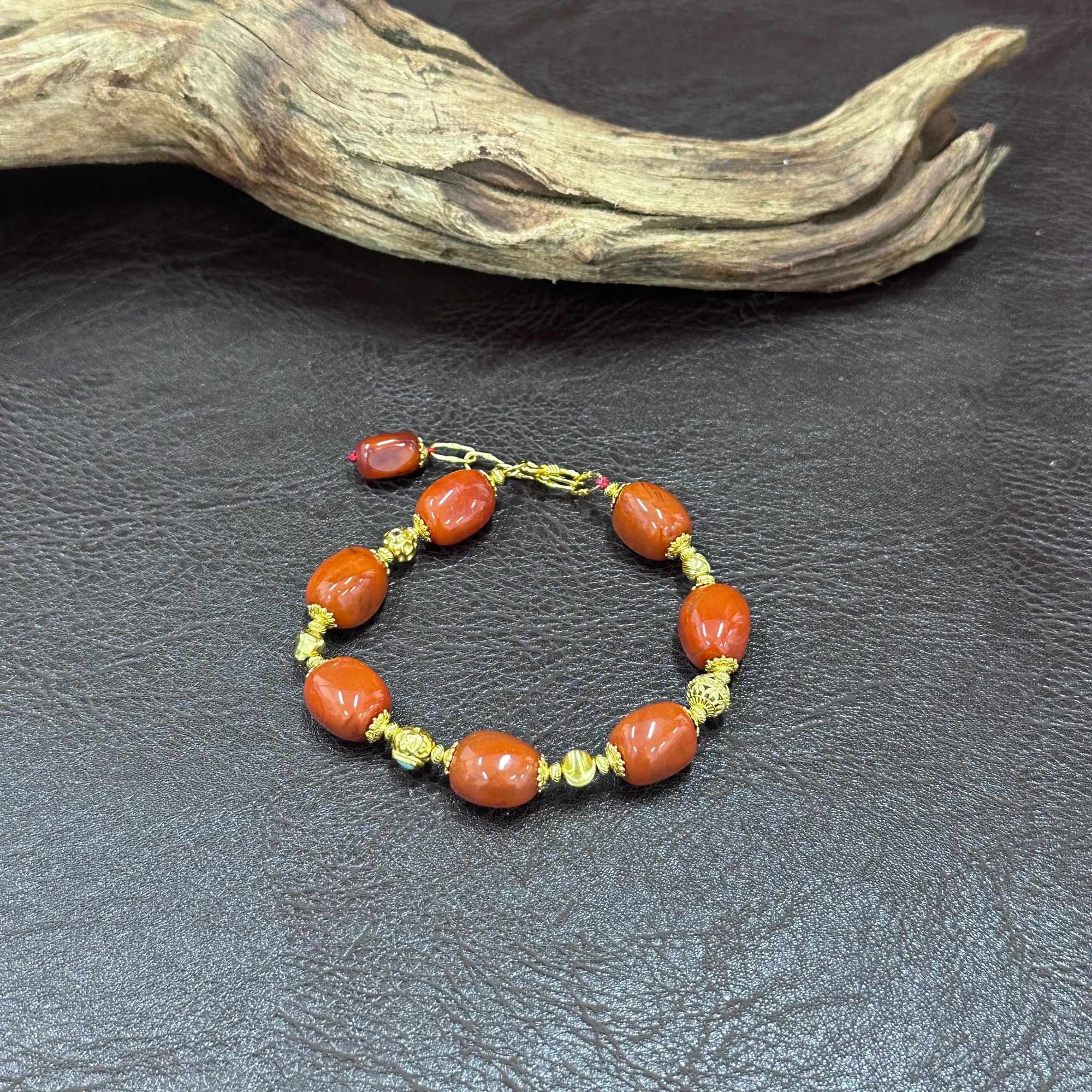 【不二】柿子红-川料瓦西南红S925银随形手链（多样性发）