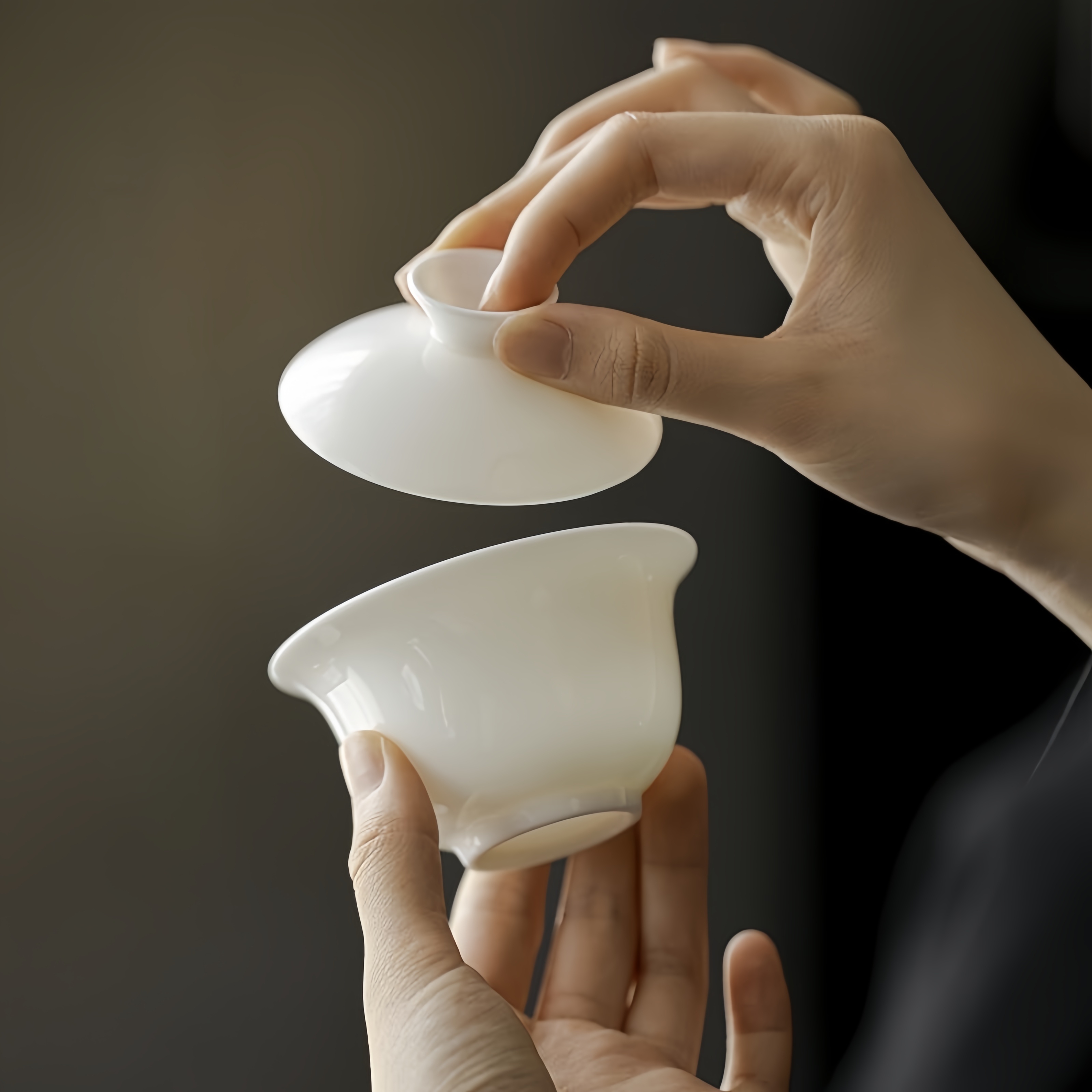 家用陶瓷茶具盖碗茶杯高端高温纯白冰玉瓷一体通透中式手工茶道