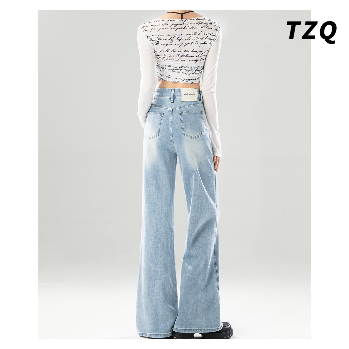 2025夏季新款轻奢百搭微喇水洗弹力琉璃蓝女宽松牛仔裤TZQ2521734