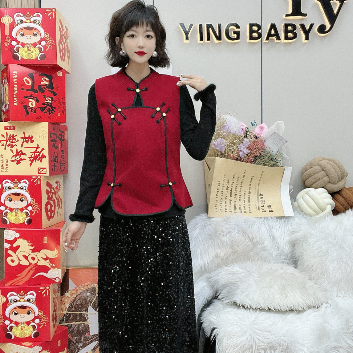 YY大码(鸿运当头)显瘦气质长袖时尚复古中式高级感三件套套装