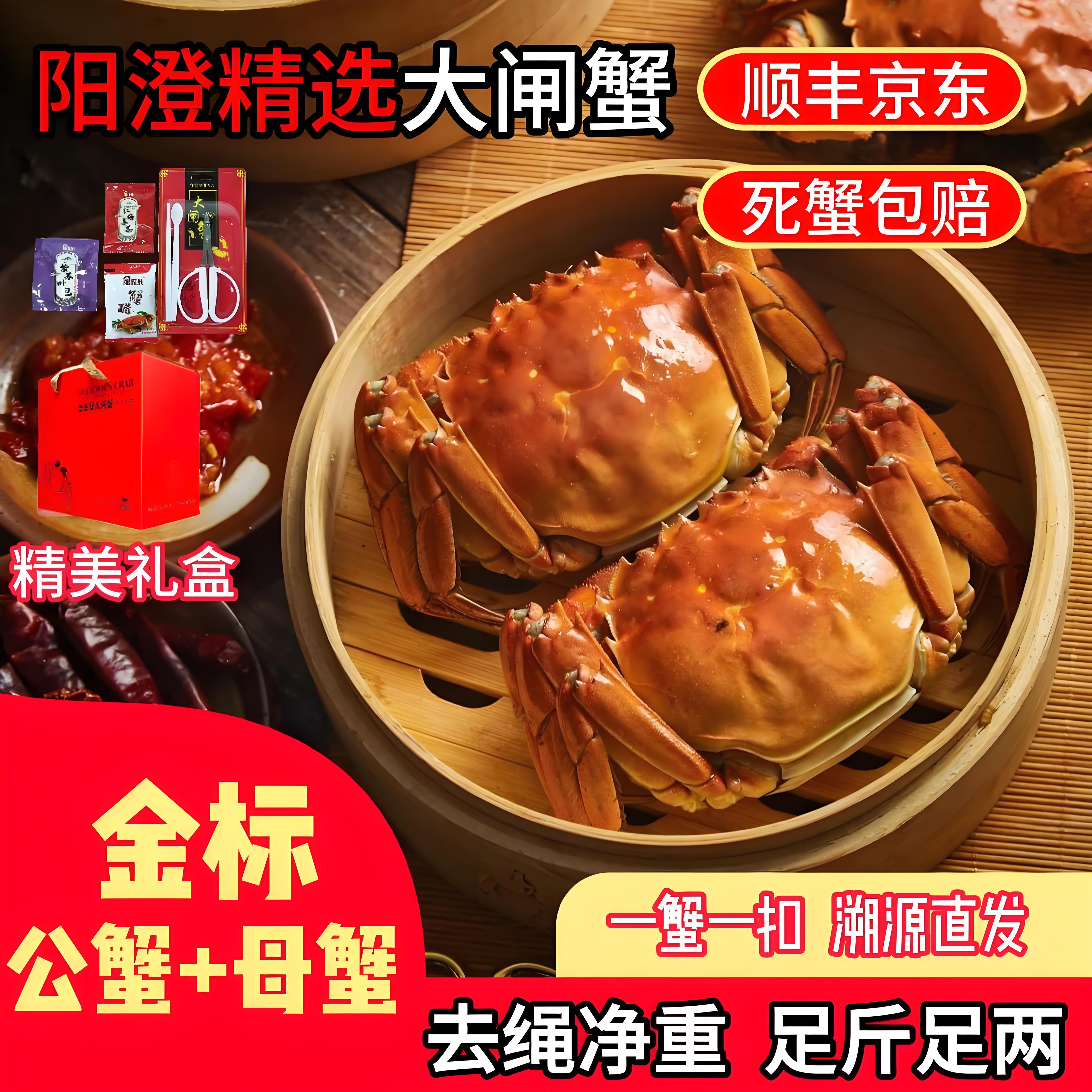 【5.0-4.7两公蟹+4.5-4.2两母蟹 可选单公蟹】大闸蟹6/8只 顺丰鲜活大闸蟹