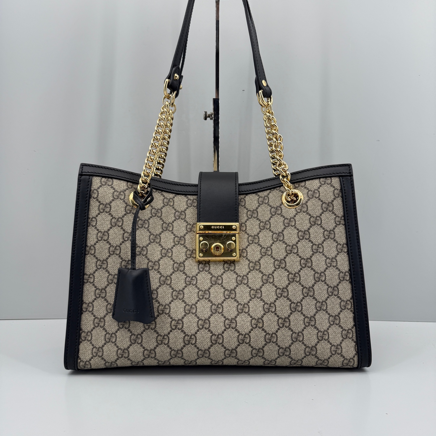 95新 GUCCI/古驰 优选/Padlock中号黑老花托特包黑标031/35x24x14