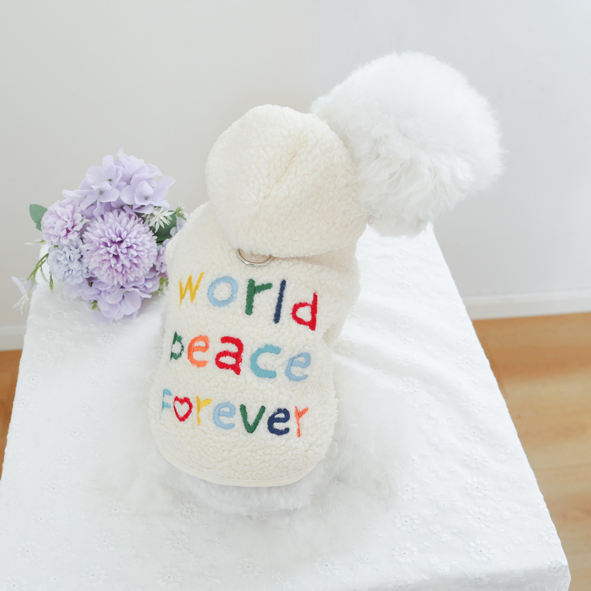 直供/现货新品 宠物衣服狗狗猫猫服装服饰世界和平羔羔绒外套