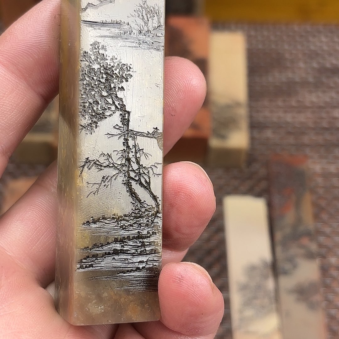 竹***猫昌化石印石众磊文化竹月刻绘