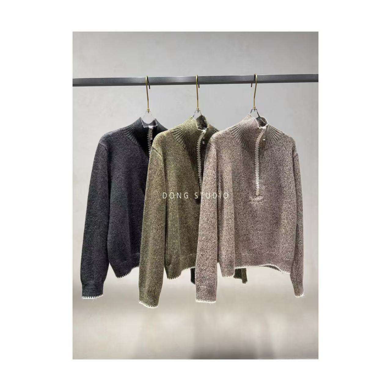 「小开关」350g老钱风拉链设计羊绒羊毛针织衫I7686