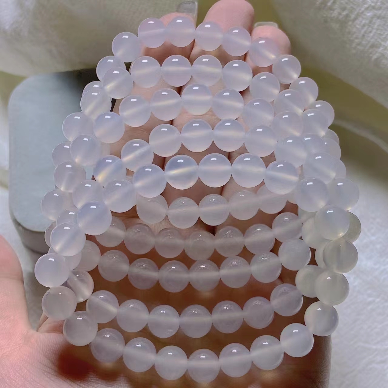 6mm天然玛瑙手串荔枝冻白月光 单带叠带都好看 多样性发其一