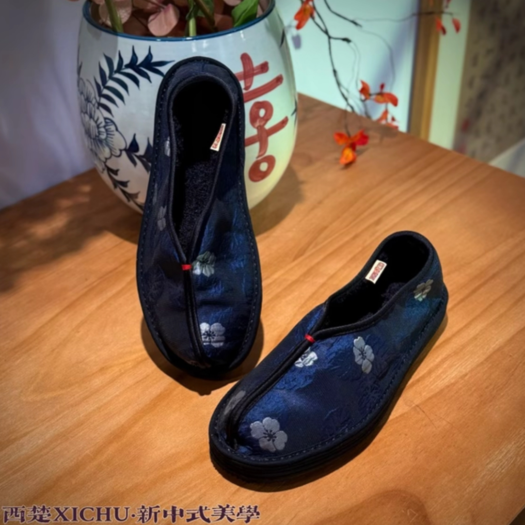西楚【山海兰花薄绒】提花面料手工布鞋xichu布鞋