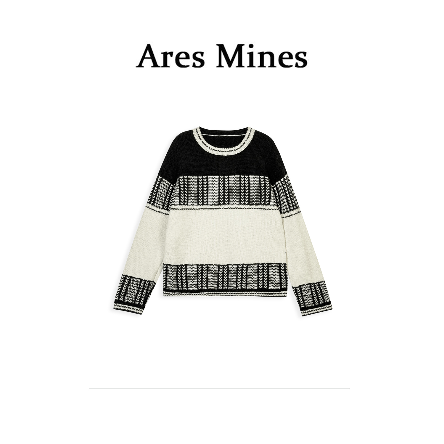 【盛朗熙Ares Mines】贝多芬遐想 撞色提花圆领宽松针织加厚毛衣
