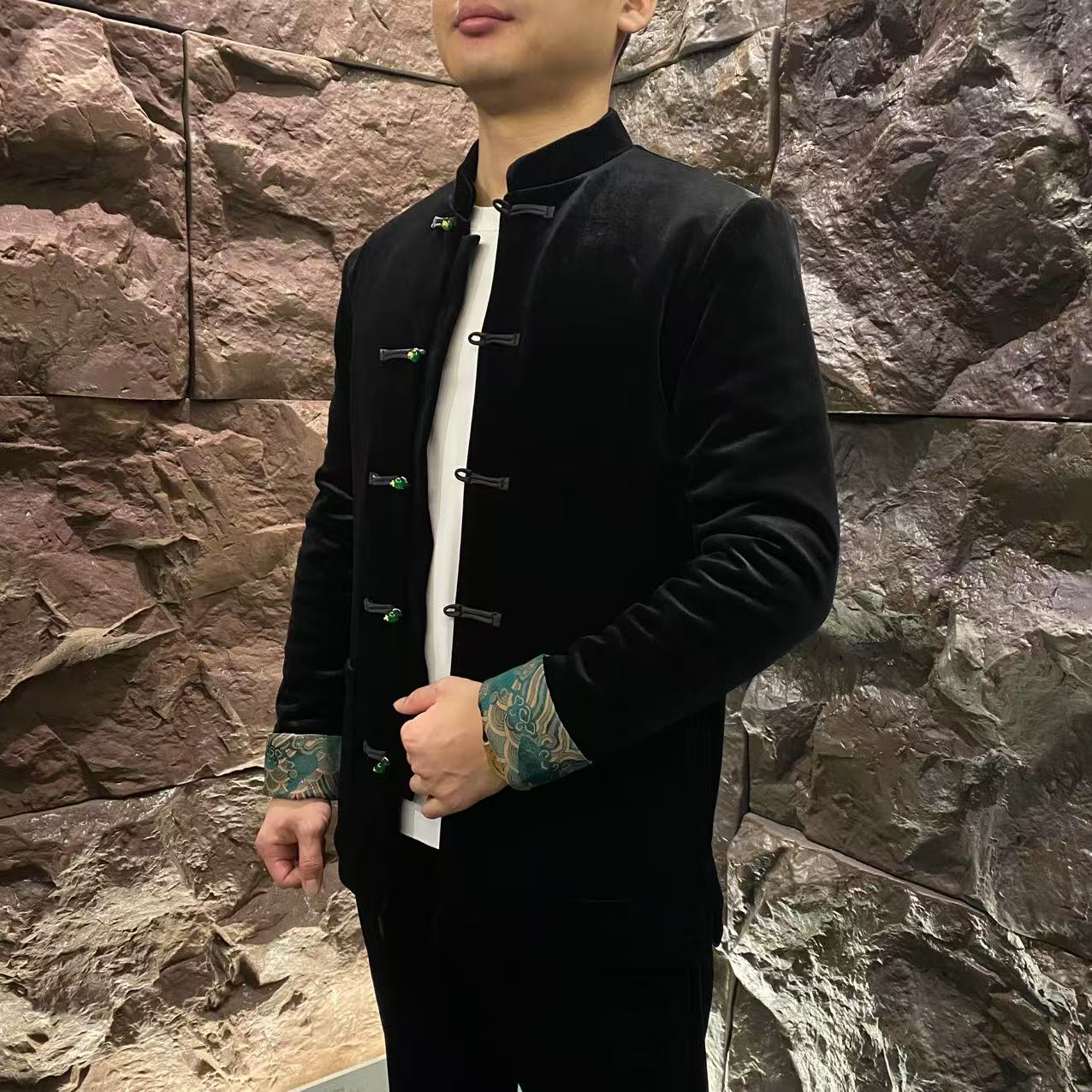 3727男士新款时尚休闲唐装薄棉外套