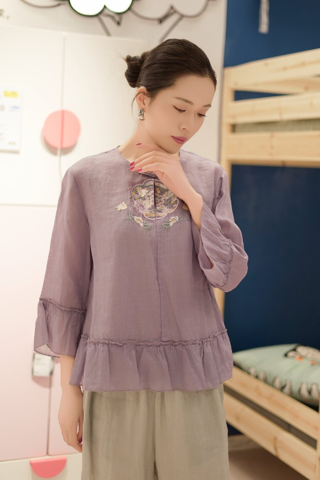 大吉新款原创文艺复古中式苎麻改良茶服小衫百搭上衣夏季衬衫