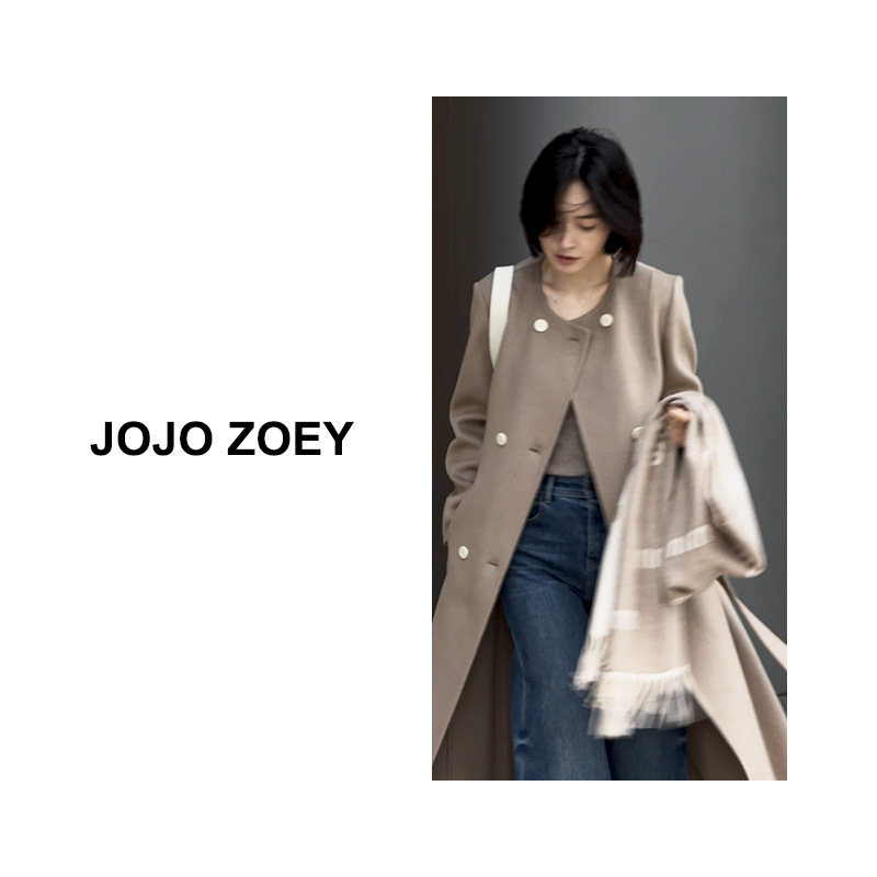 JOJO ZOEY【帕森斯】~山羊绒+超细澳洲羊毛复古双排扣大衣wt-GL09