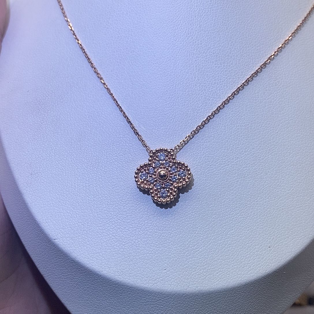 钻石颈饰18K金镶嵌四叶草项链k玫