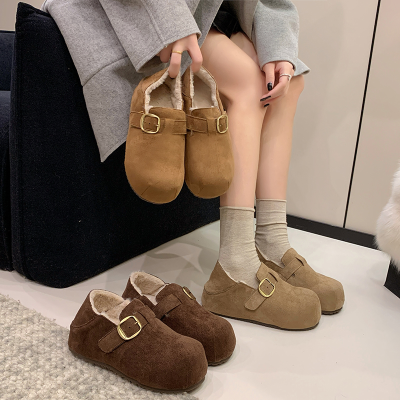 爆款厚底全包勃肯鞋女2025秋冬新款加绒保暖一脚蹬懒人鞋博肯棉鞋