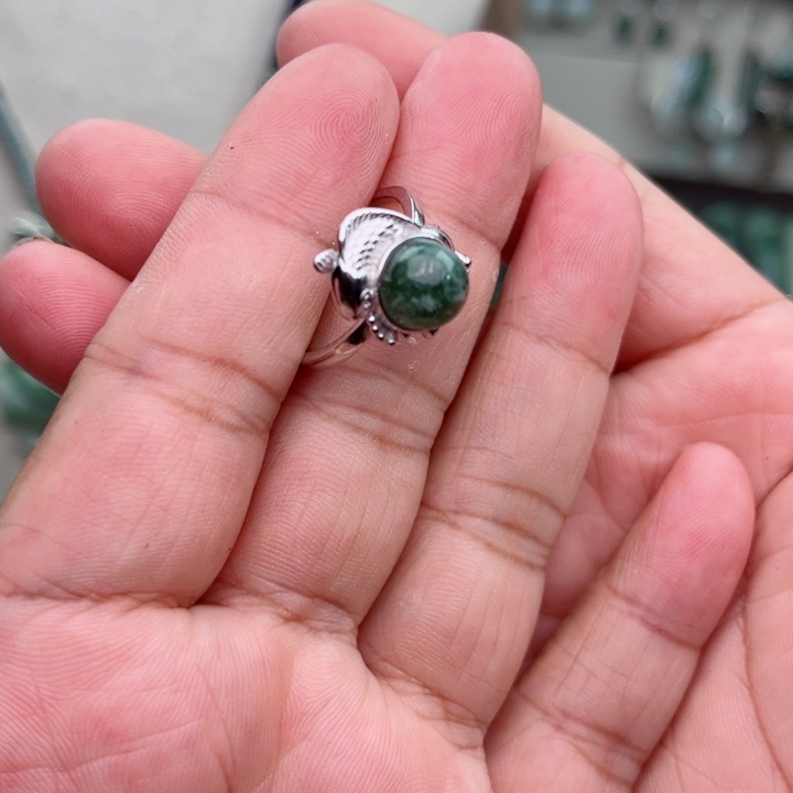 透闪石-蛇纹石玉戒指银S925镶嵌