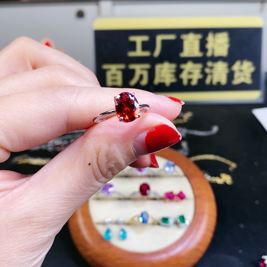 石榴石戒指银S925镶嵌