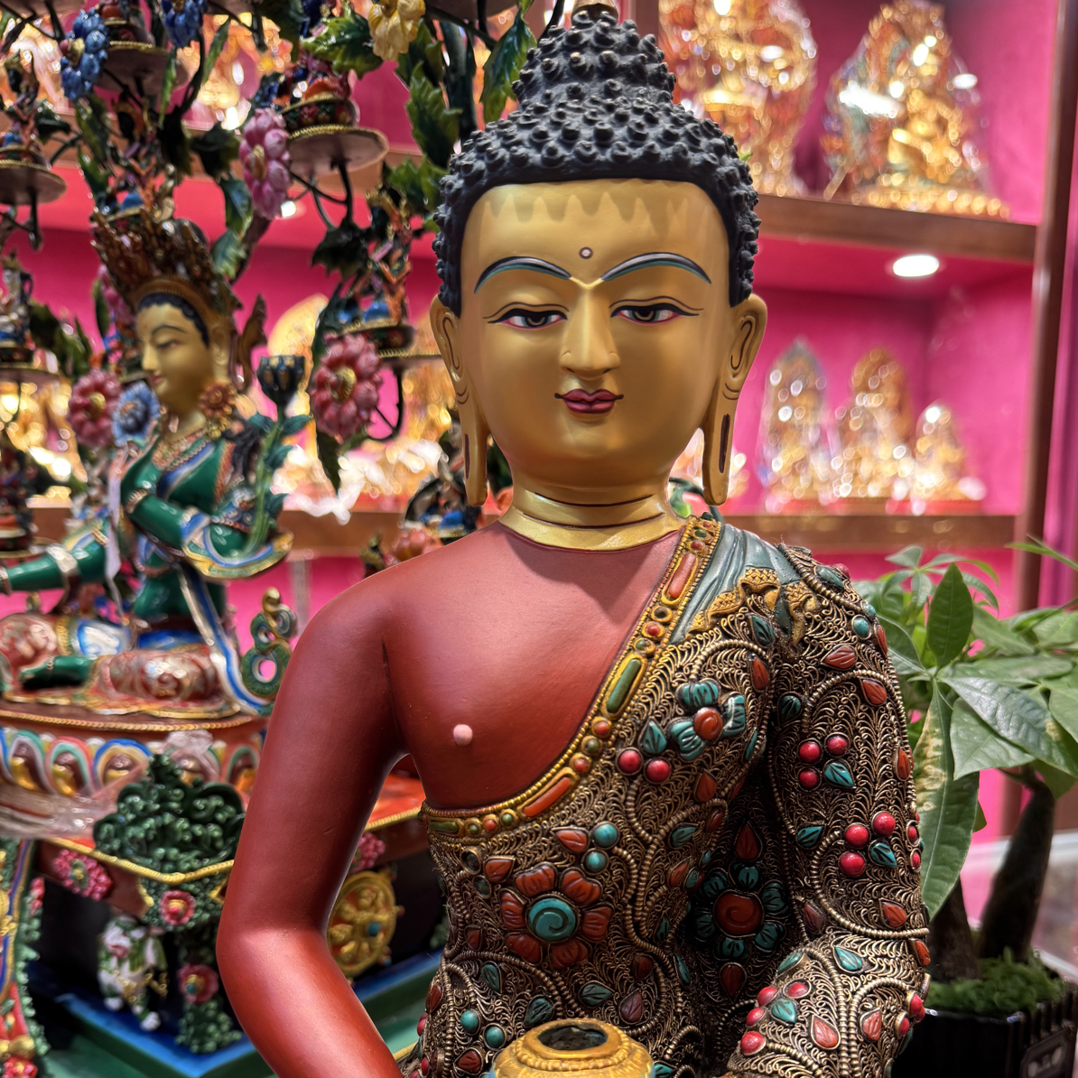 尼泊尔手工艺紫铜矿物颜料彩绘45CM阿弥陀佛