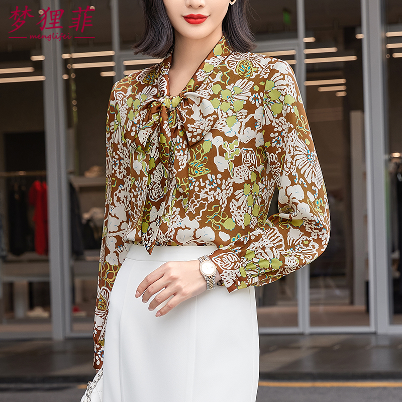 衬衫女2025年春新款半高领小众设计感复古开衫气质印花衬衣