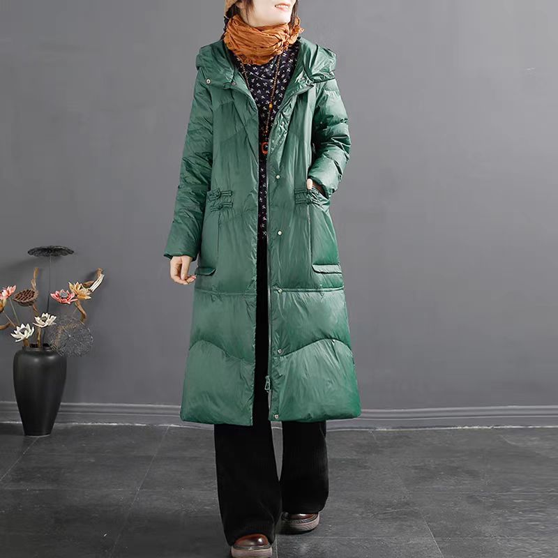 A35#2024新款盘扣羽绒服女冬季新款宽松保暖气质连帽中长款外套