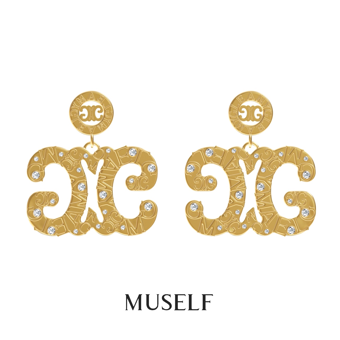 铜合金合成锆石耳饰 MUSELF慕我 浮雕耳环