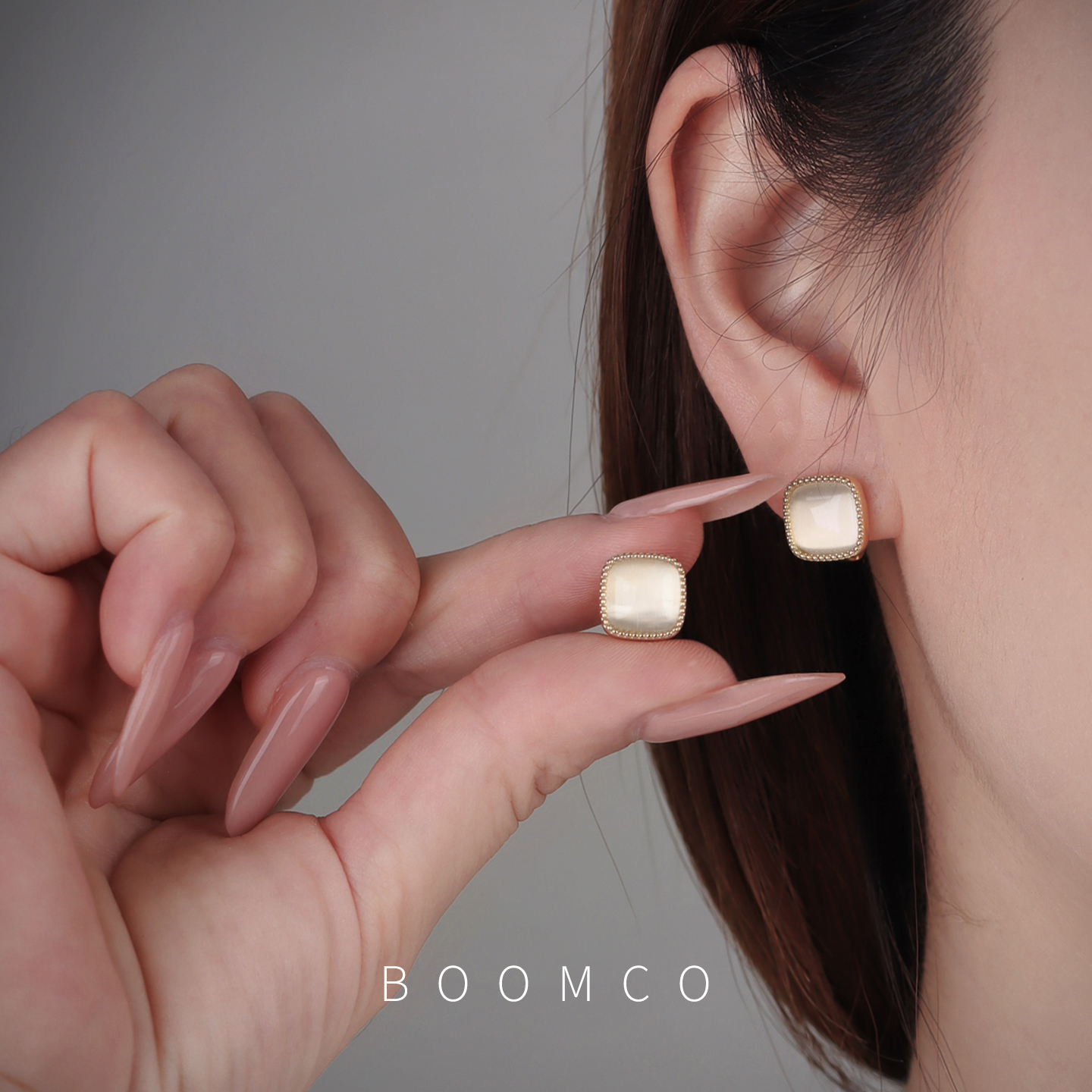 BOOMCO 铜合金耳饰 方糖耳环方形猫眼石耳扣小众设计气质高级轻奢