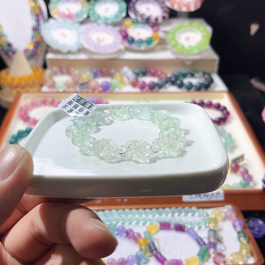未镶嵌手链萤石薄荷绿花花单圈13m