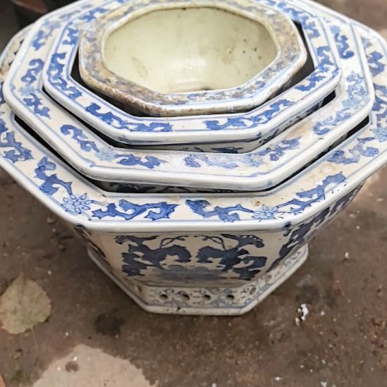 次***开青花瓷器花盆4个一套