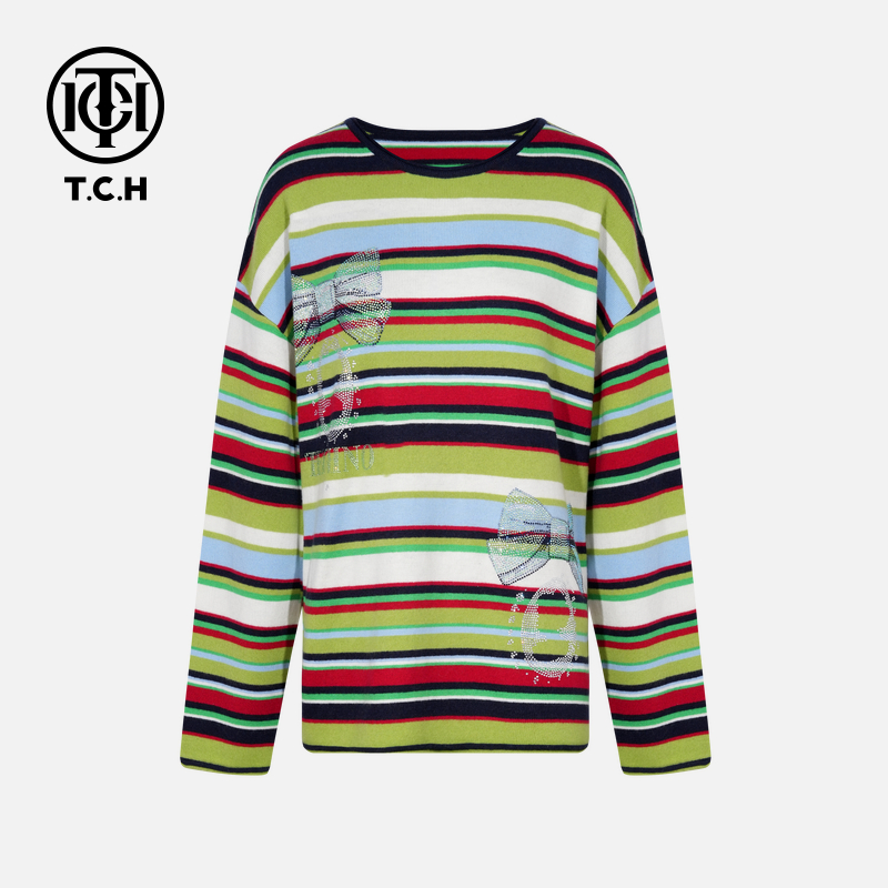 TCH烫钻工艺新时尚淑女百搭新潮流针织衫T75C09E1095轻奢tch上衣