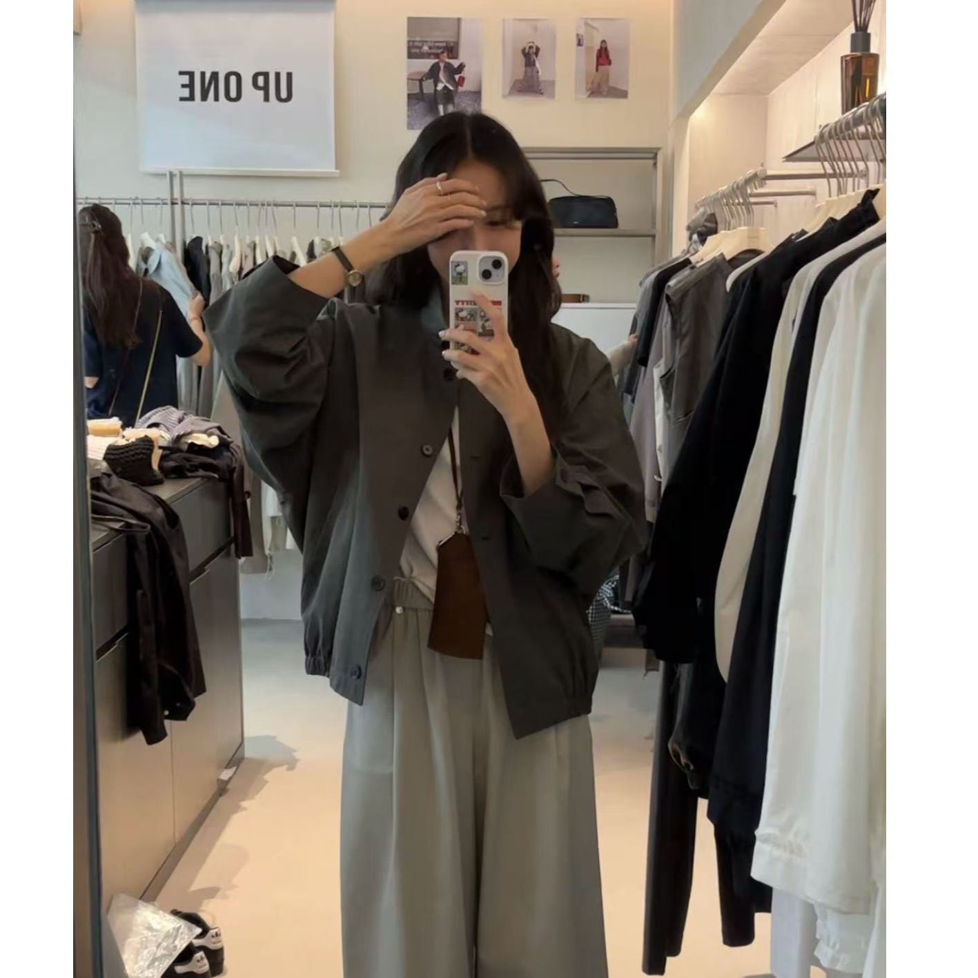M-66532#韩系质感通勤简约宽松休闲立领外套