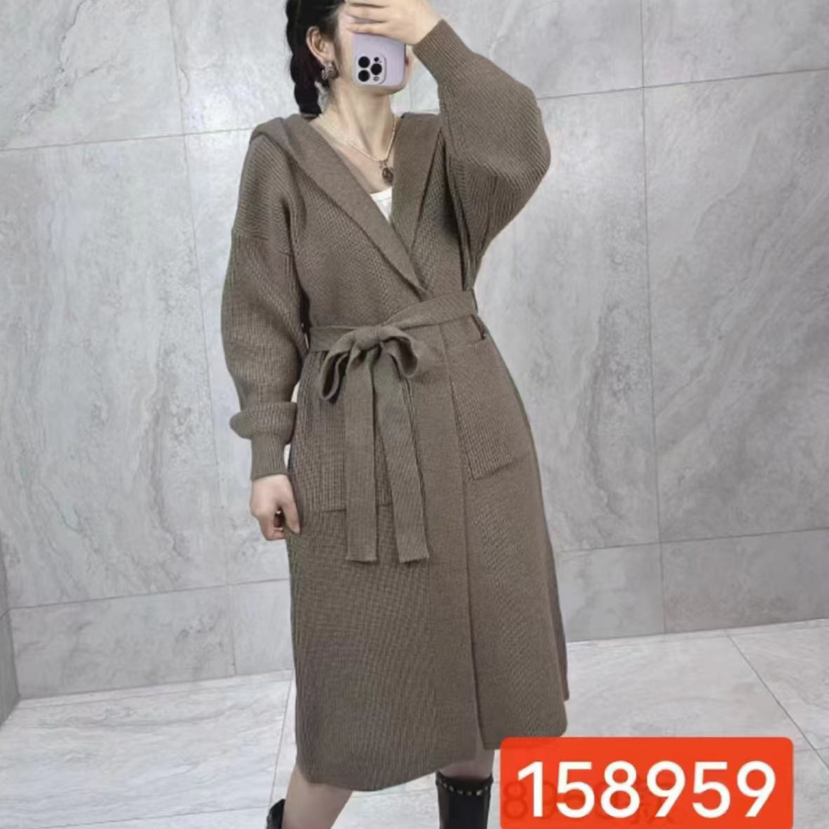 连帽长款收腰针织衫气质