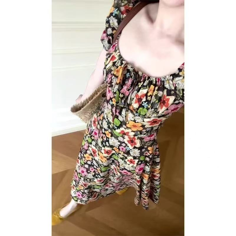 中长裙拼接高腰法式夏季连衣裙气质女装裙子时尚礼服