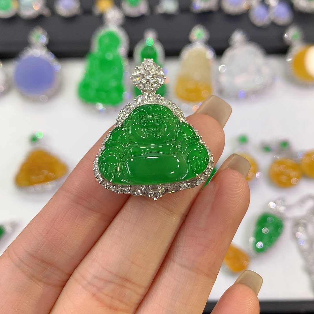 翡翠18K金镶嵌吊坠(不含链)13322