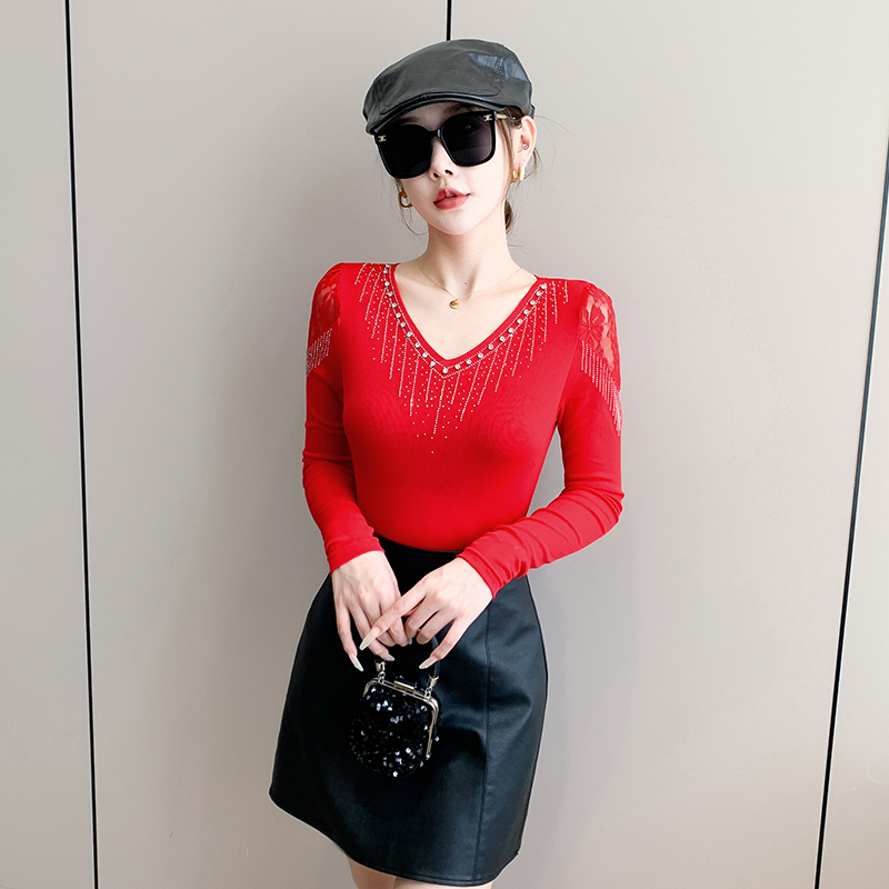 新款摩登舞上衣专业吉特巴广场舞练功服V领烫钻双人水兵舞衣服女