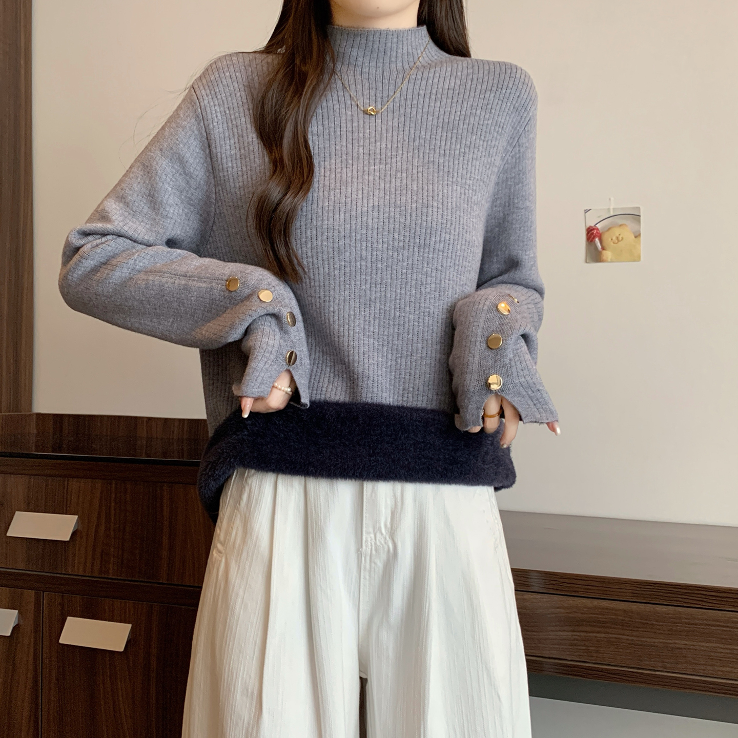 秋冬装新款半高领保暖针织衫胖mm加绒加厚毛衣打底衫