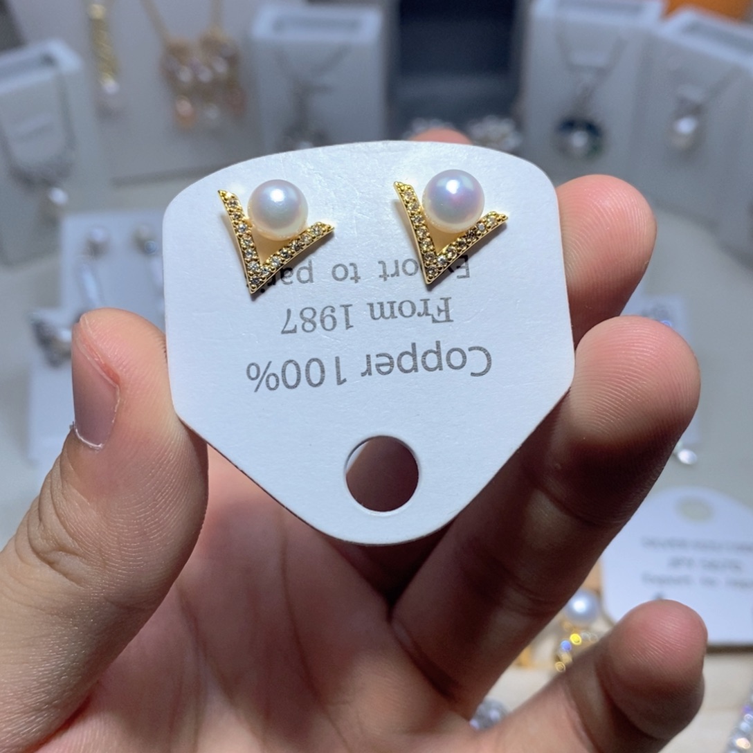 耳饰银S925镶嵌淡水珍珠