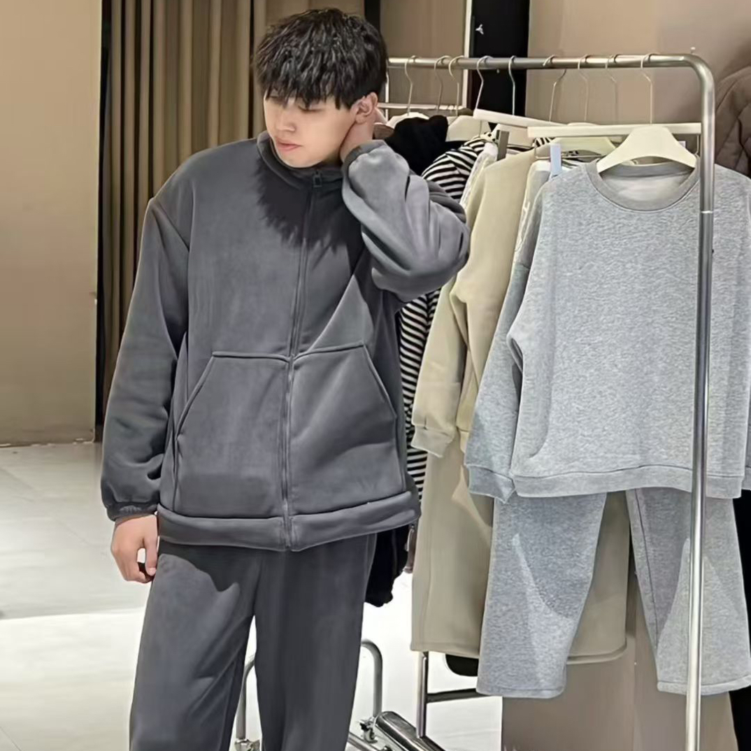 2023年冬季新款男加厚套装加绒加厚可外穿家居服套装