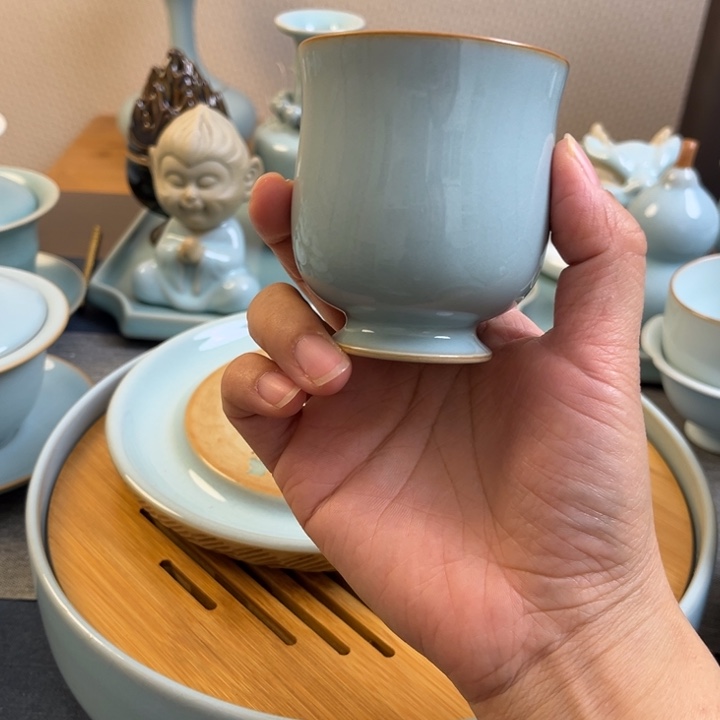 半***水茶宠天青手工主人杯一级全品