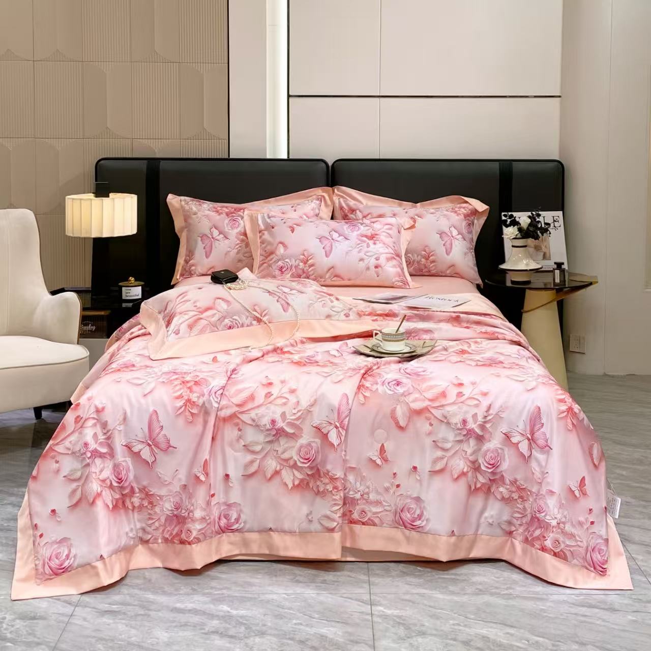 【老板娘甄选】夏季轻奢天丝柔软丝滑夏被四件套粉 浅绿-龙宝1