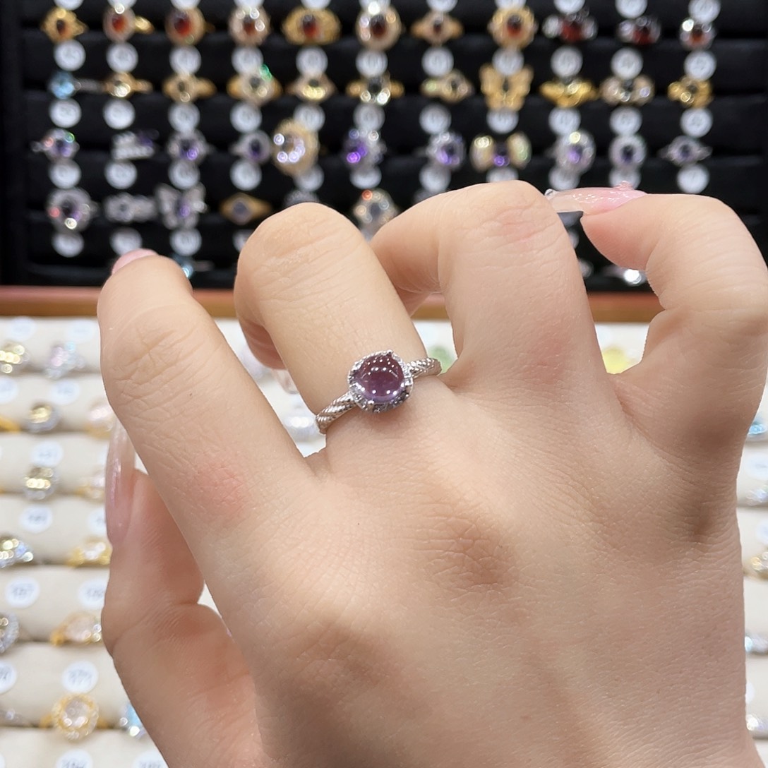 紫晶戒指女银S925镶嵌