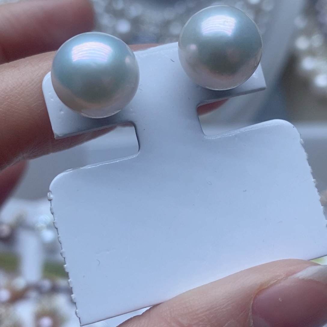 银S925镶嵌耳钉淡水珍珠