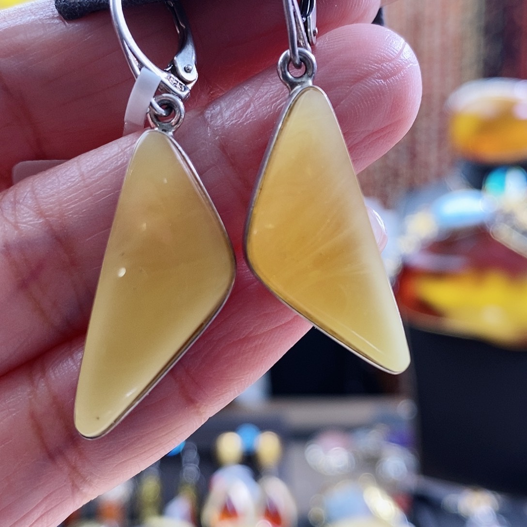 琥珀银S925镶嵌耳饰耳环