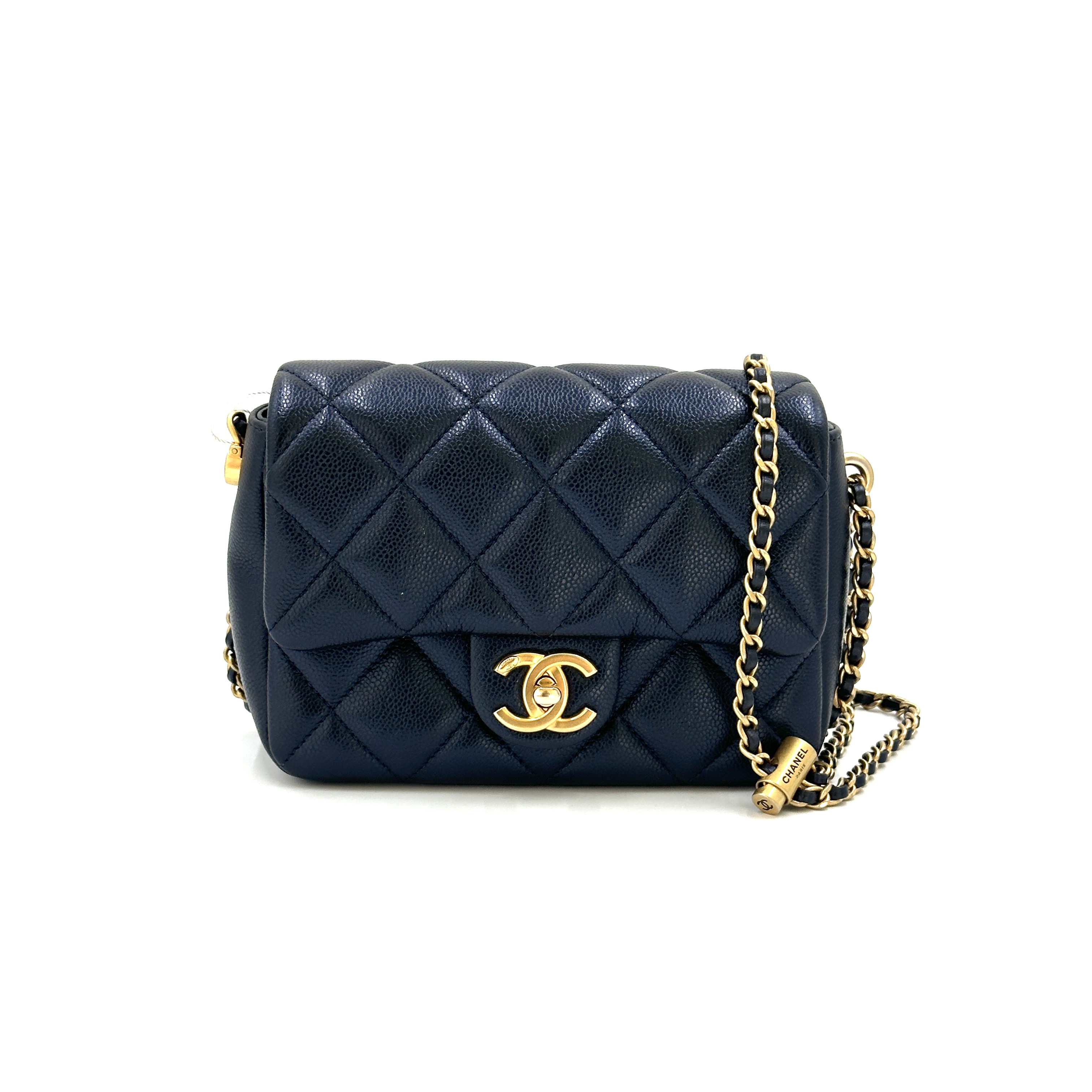 99新 Chanel/香奈儿 21k 子弹头 荔枝皮 方胖子 珠光黑金扣 闲置