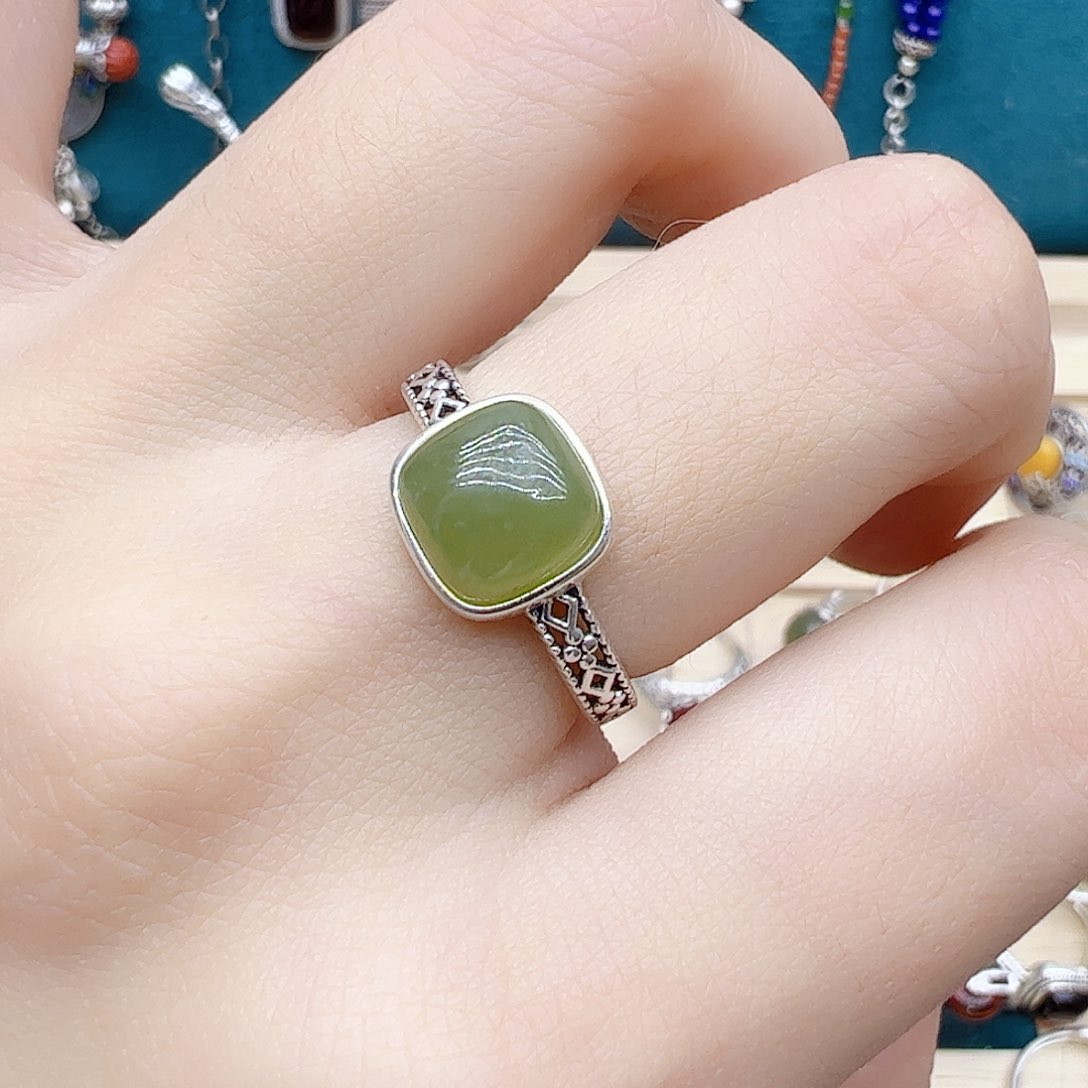 和田玉戒指银S925镶嵌