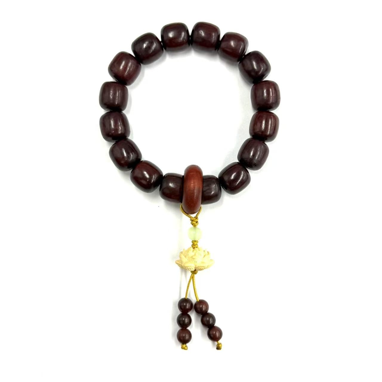 s1541-小叶紫檀桶珠单圈莲花跑环手串-紫檀手串-12mm-赠礼盒