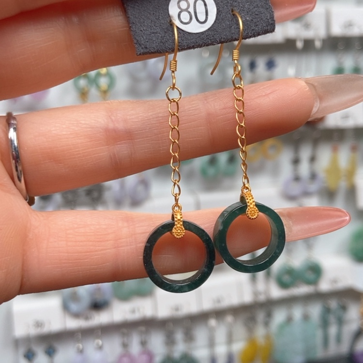 【闪购商品】翡翠耳饰银S925镀金镶嵌