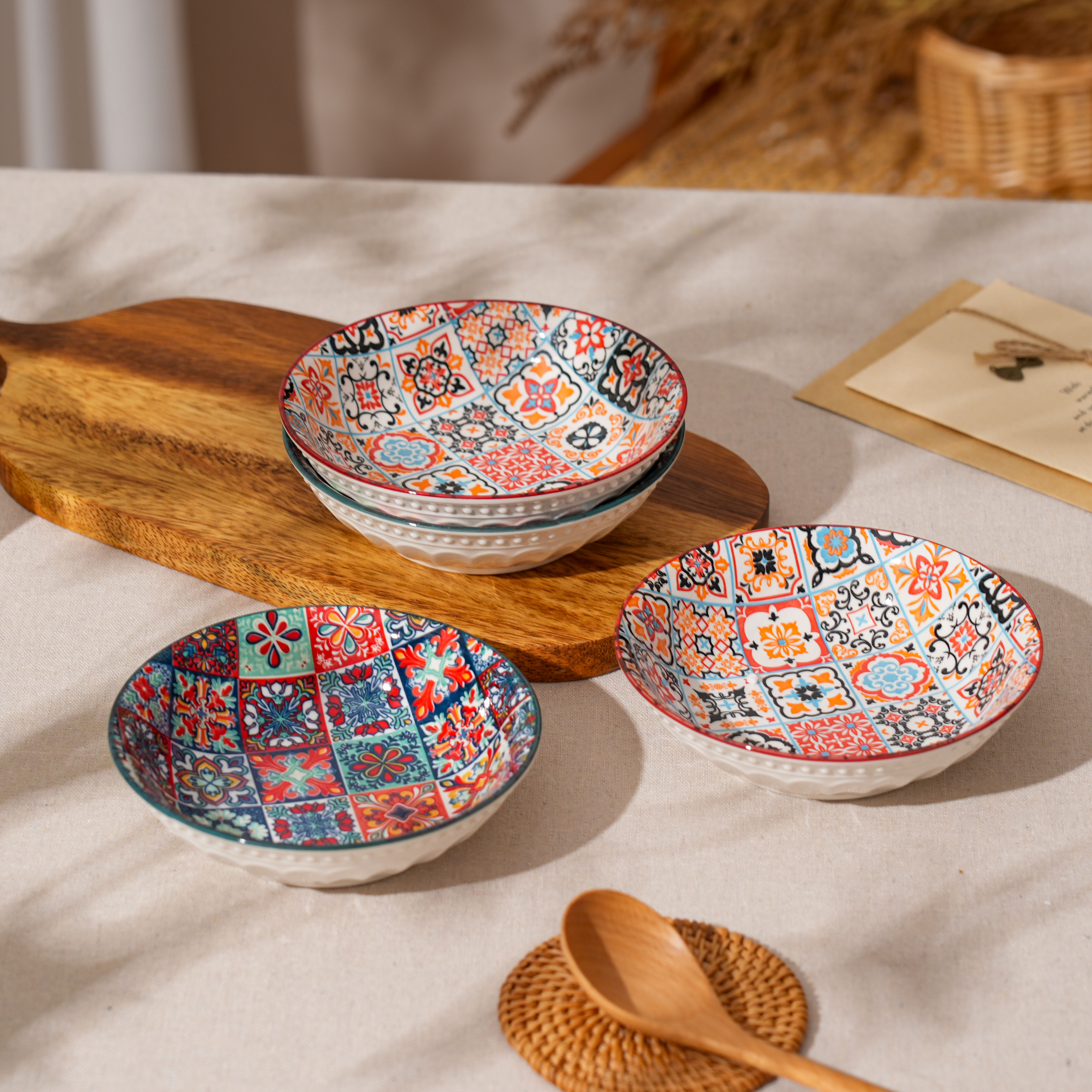  【SILESIA/出口原单】波西米亚-5.75英寸珠点碟四个装（2绿2红）