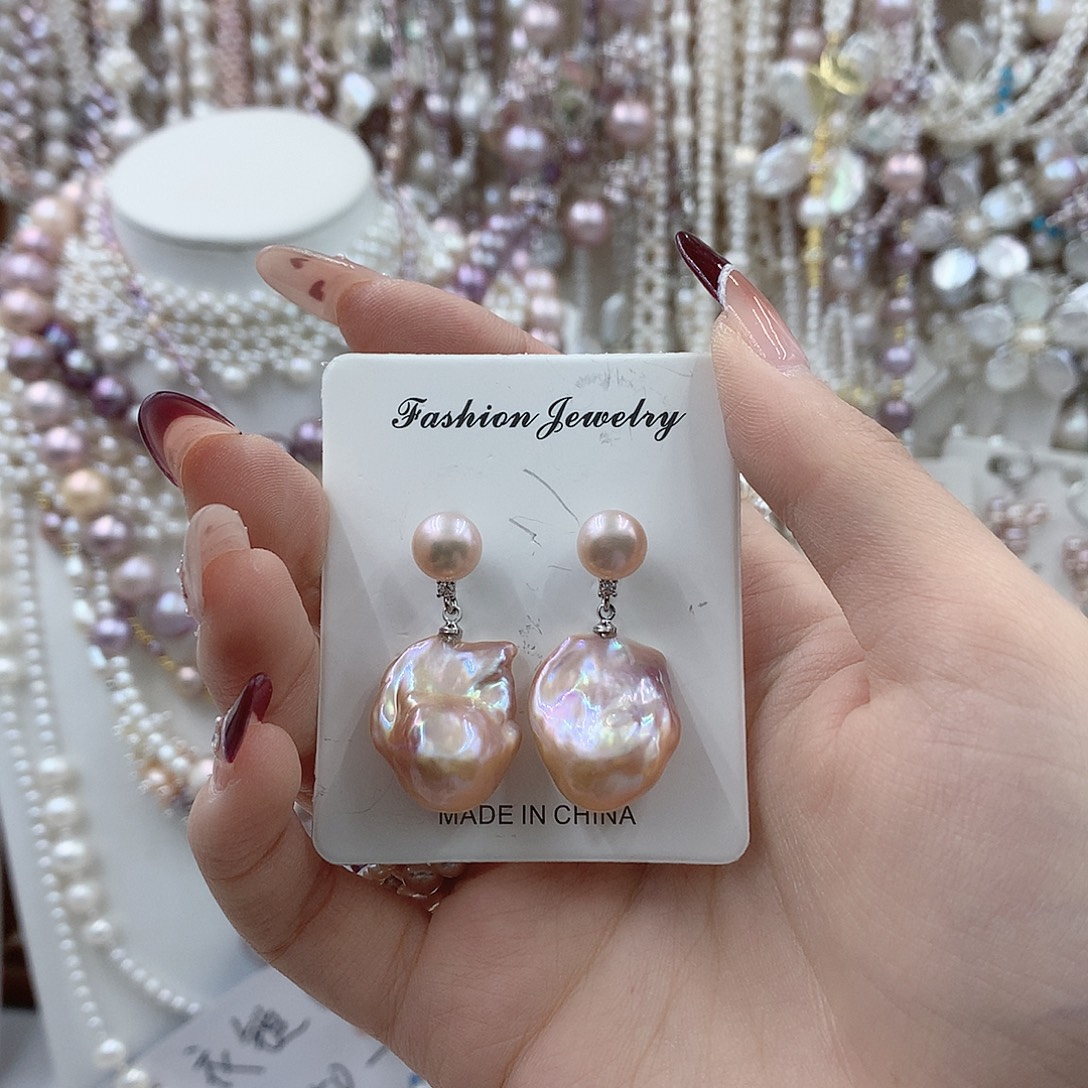 淡水珍珠耳饰银S925镶嵌